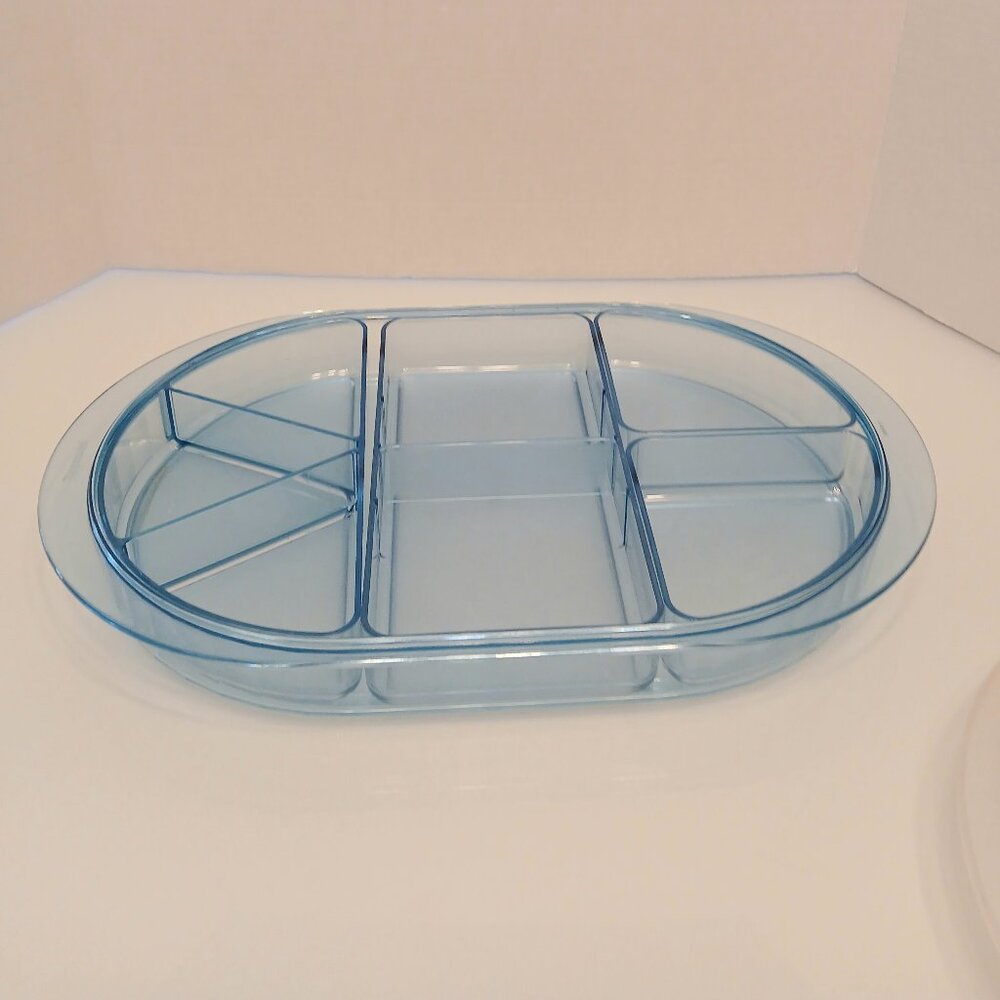 Vintage Tupperware Watercolors Preludio Blue Divided Hors D'oeuvres Tray And Lid